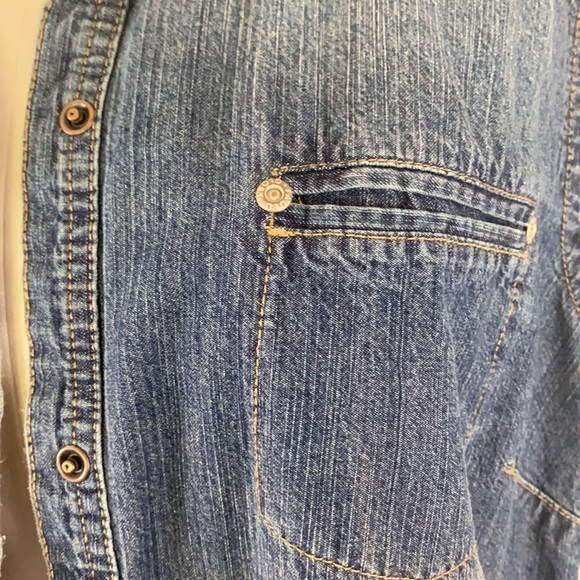 Custom upcycled chambray “cardigan” Size M - Picture 5 of 5